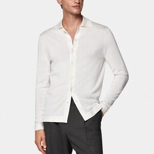 Suitsupply Cotton Silk Long Sleeve Polo Cardigan – Off-White – Size S